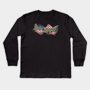 Patriotic B-17 Flying Fortress WW2 Heavy Bomber Kids Long Sleeve T-Shirt